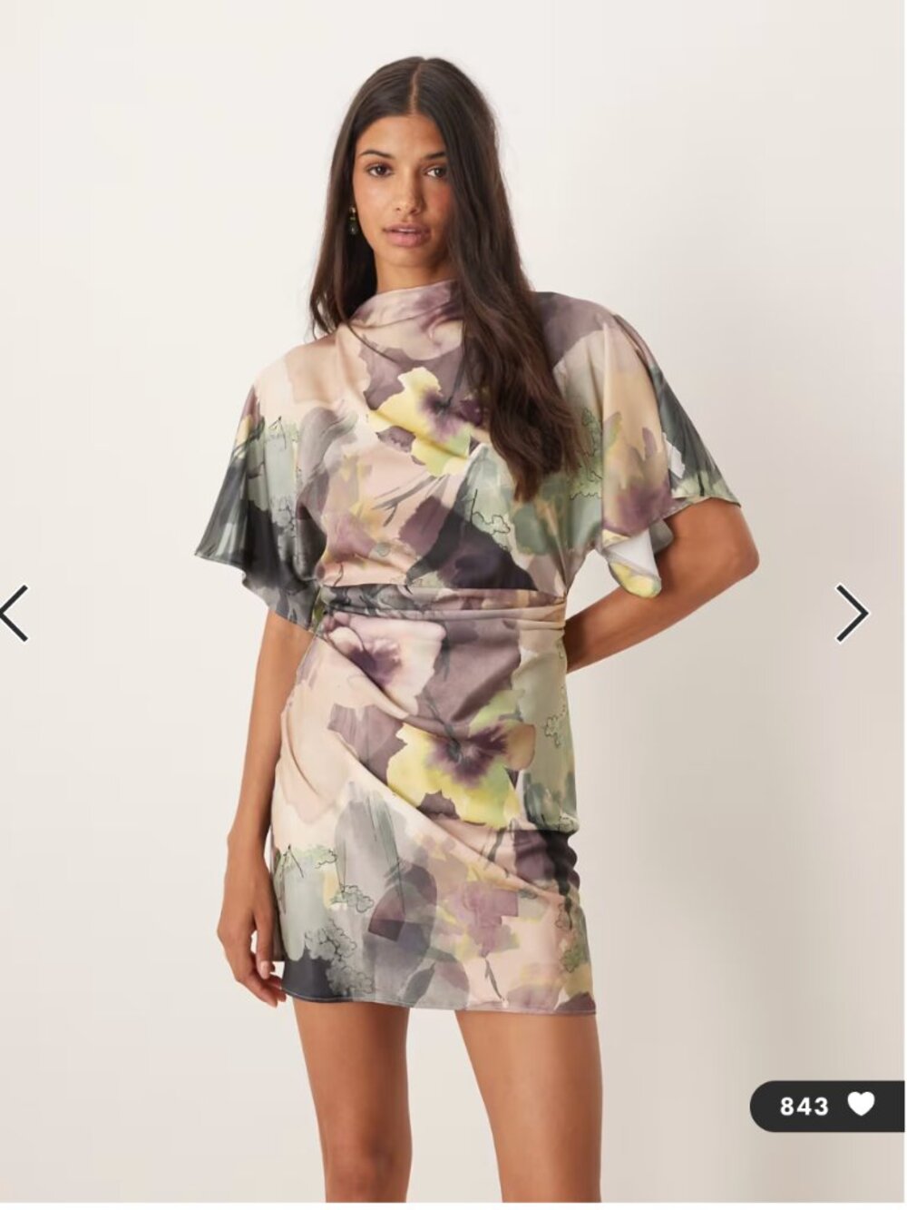 ASOS DESIGN satin high neck blouson mini dress with flutter sleeve in oversized